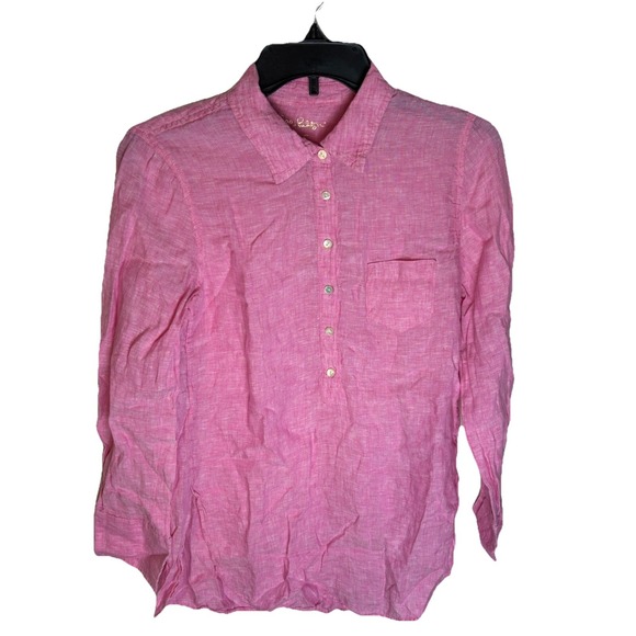 Lilly Pulitzer Tops - Lilly Pulitzer Womens Size 2 Pink Deanna Popover Woven Tunic Linen 28689